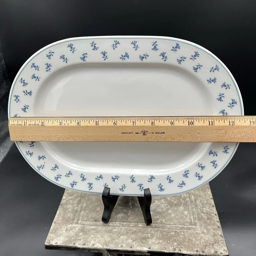 Vintage Pillivuyt France Blue Sprig Oval Serving Platter 12.5